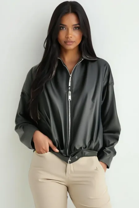 Kadın Kemer Detaylı Deri Ceket 1056 - Siyah