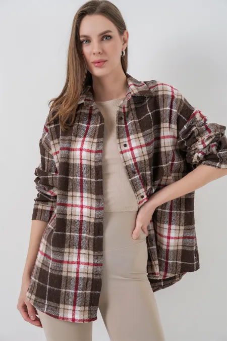 Chemise de bûcheron oversize à carreaux pour femme 3854 Vison