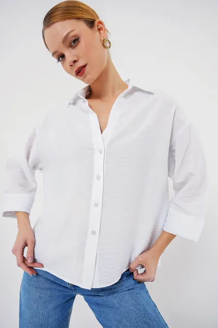 Chemise oversize à manches courtes pour femme 20315 - Blanche