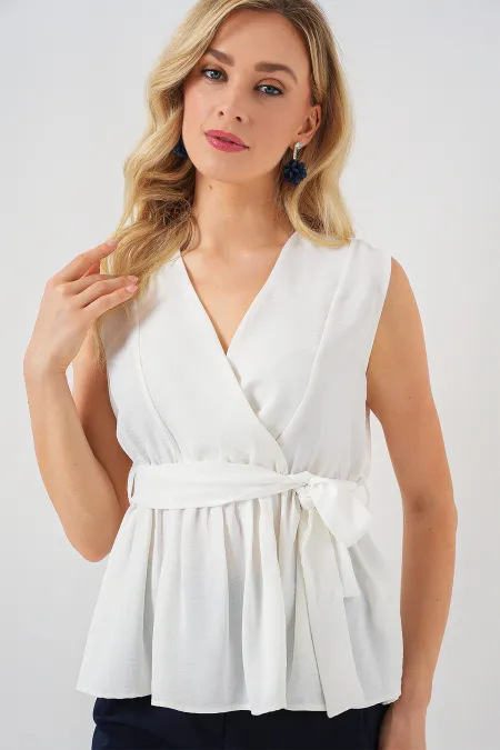 Chemisier croisé sans manches pour femme 966 - Blanc