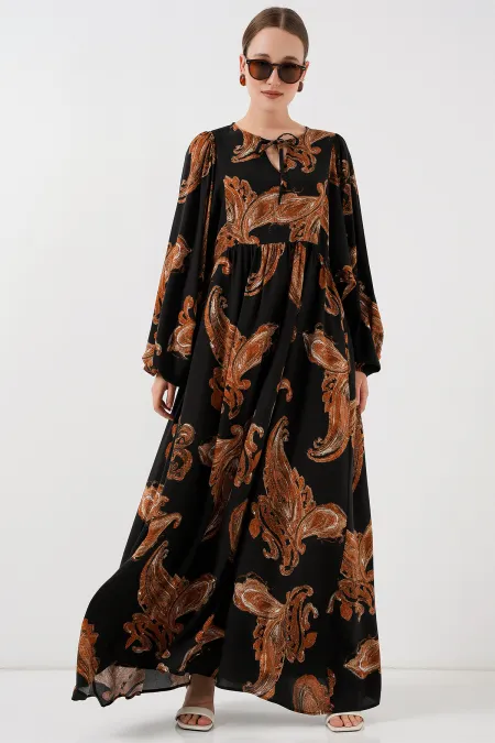 Women's Balloon Sleeve Long Hijab Dress 2464 - Light Tan