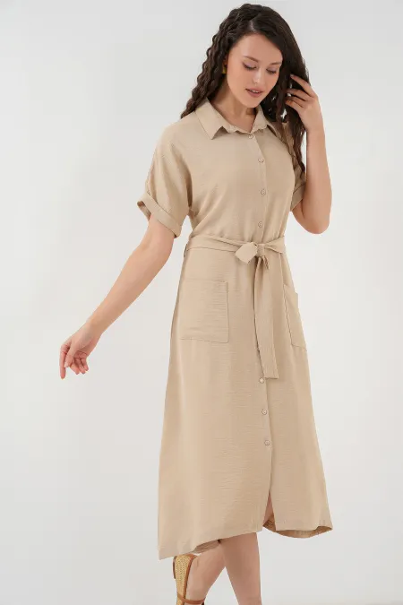 Robe à manches courtes pour femme 2214 - Beige