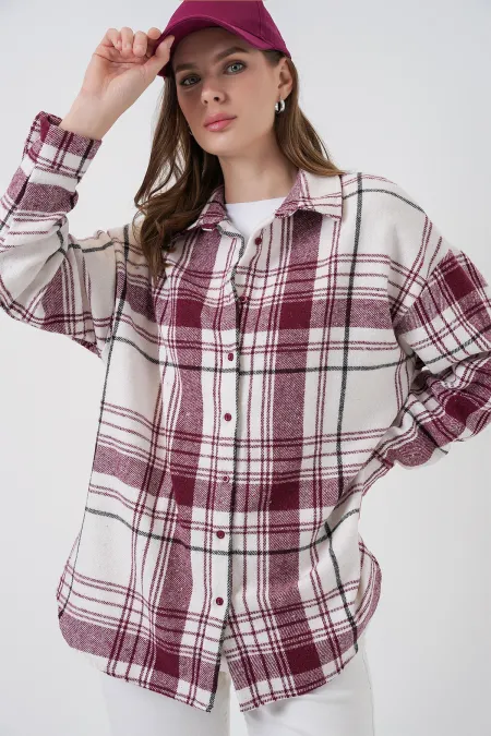 Chemise de bûcheron oversize à carreaux pour femme 3854 Rose foncé