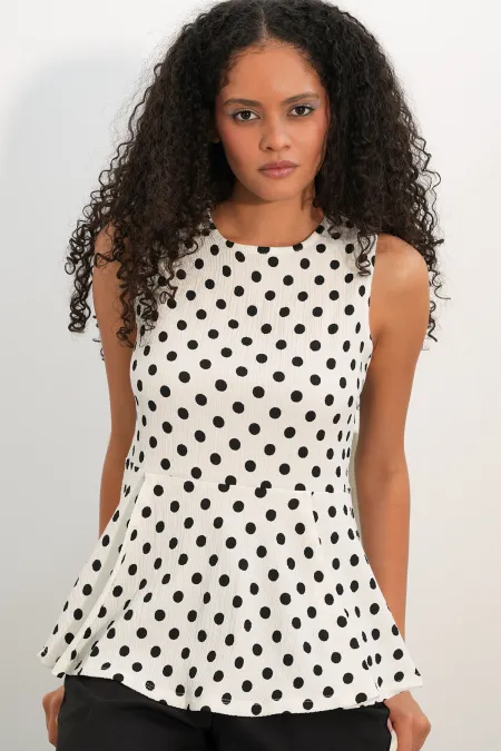 Women's Sleeveless Polka Dot Blouse 40021 - White Women's Sleeveless Polka Dot Blouse 40021 - White