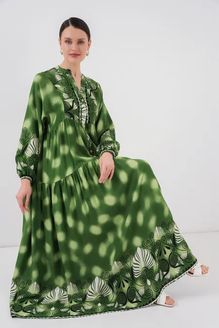 2423 Authentic Patterned Hijab Dress - Green 6