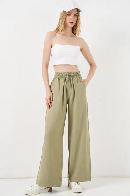 Women's High Waist Wide Leg Trousers 30097 - Çağla