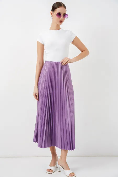 Jupe plissée aspect cuir 8009 - Lilas