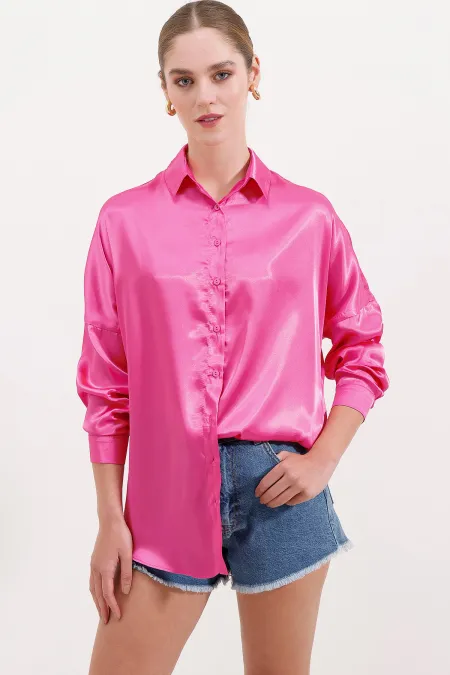Chemise oversize en satin 3985 - Fuchsia