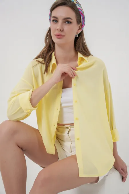 Chemise oversize en viscose pour femme 3785 - Jaune