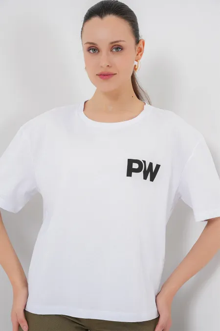 T-shirt basique imprimé pour femme 4343 - Blanc