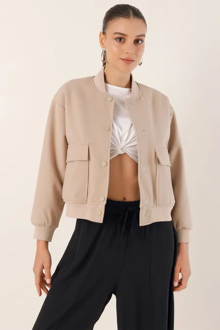 0688 Double Pocket Bomber Jacket - Beige