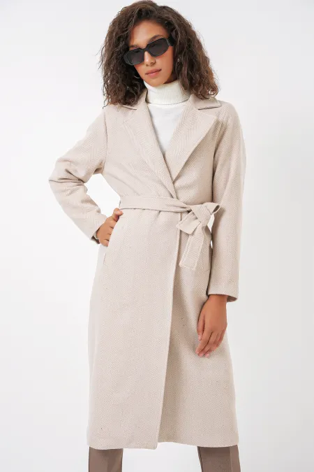 Manteau croisé en cachemire 9118 - Crème