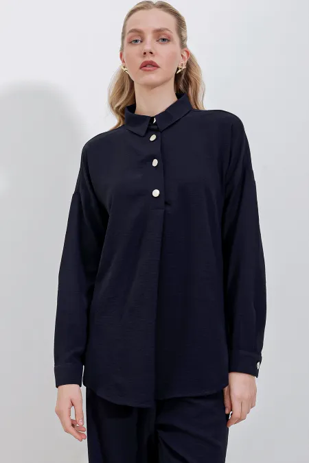 6631 Oversize Top-Bottom Set - Navy Blue