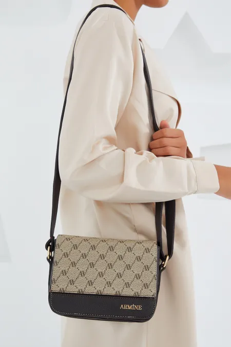 Sac bandoulière Armine pour femme, marron crème à motifs 010158