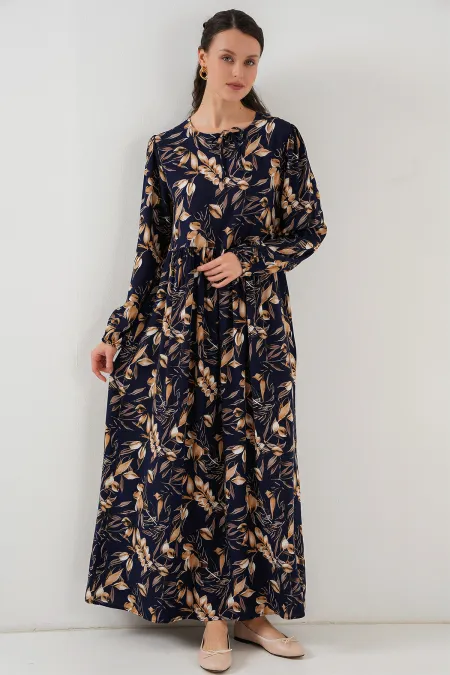 Robe longue à motifs 1947 - Bleu marine
