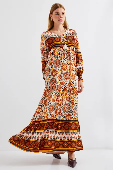 1947 Patterned Long Dress - T. Brown