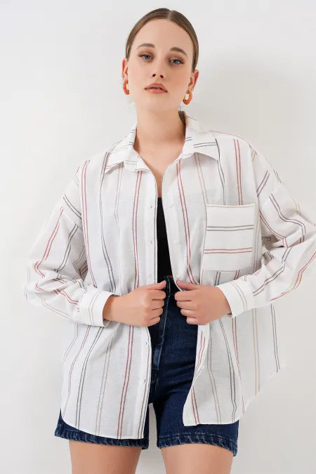 Chemise rayée oversize pour femme 20278 - Blanche