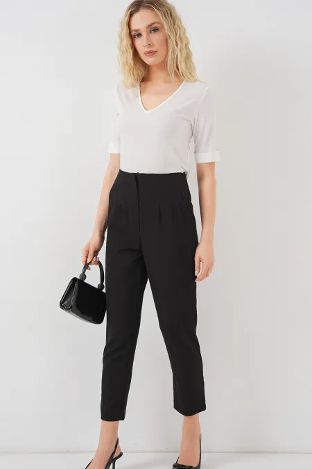 Women's Black High Waist Fabric Trousers 6650 Women's Black High Waist Fabric Trousers 6650