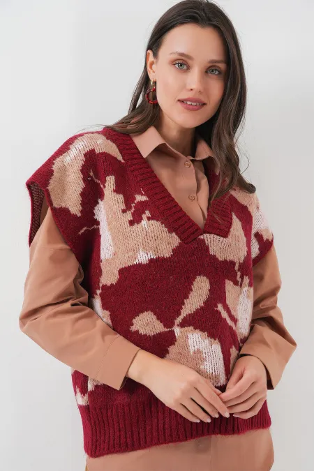15923 Women's Oversize Knit Sweater - Burgundy