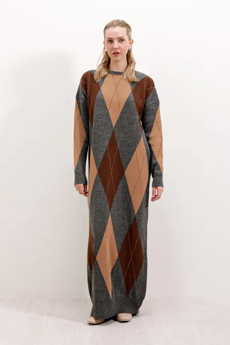 Robe longue en maille grise 15861