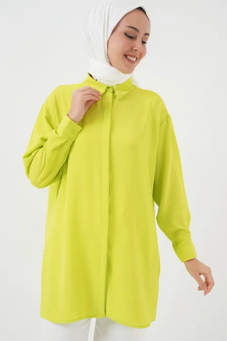 Kadın Uzun Gömlek Tunik 5945 - E.Yeşil