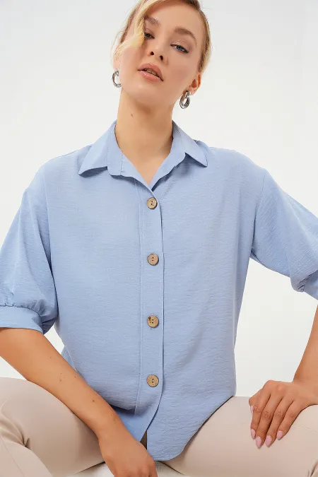 Chemise oversize à manches courtes en lin 20240 - Bleu foncé