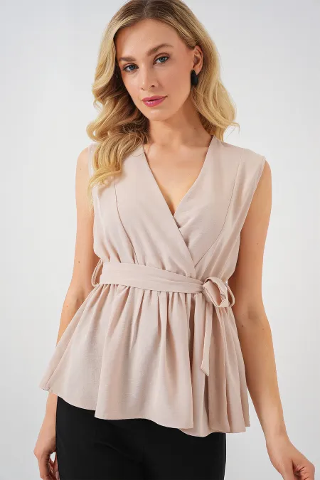 Chemisier sans manches à double boutonnage pour femme 966 - Crème