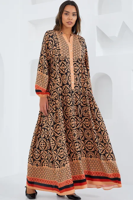 Women's Beige Black Viscose Hijab Dress 2423