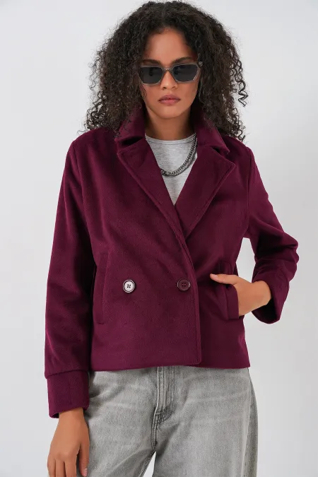 Veste en cachemire pour femme 0725 - Rouge bordeaux