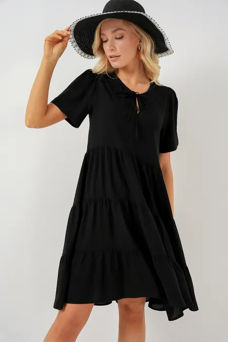 Robe courte à manches courtes pour femme 2554 - Noire