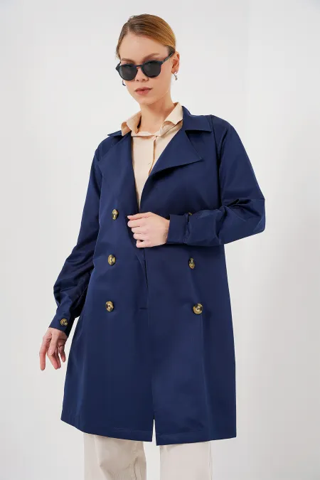 Trench-coat court croisé 5864 - Bleu marine