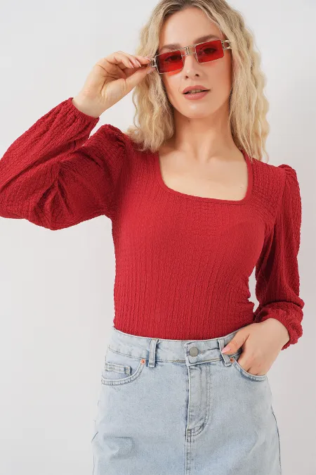 0442 Long Sleeve Blouse - Red