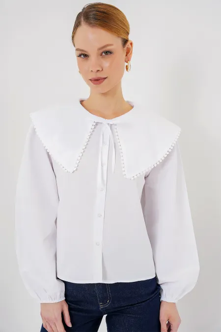 Chemise à col bébé pour femme 20314 - Blanche