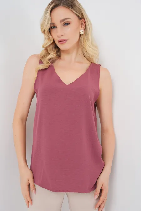 Chemisier à col V et manches zéro 950 - Rose sec
