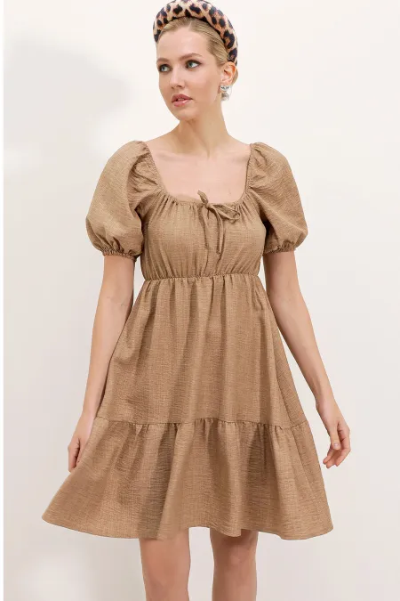 2351 Flared Poplin Dress - Camel