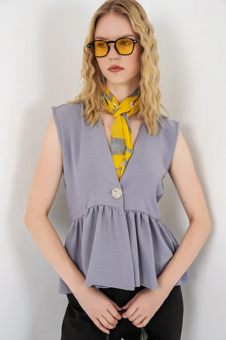 Women's Buttoned Sleeveless Blouse 994 - Grey