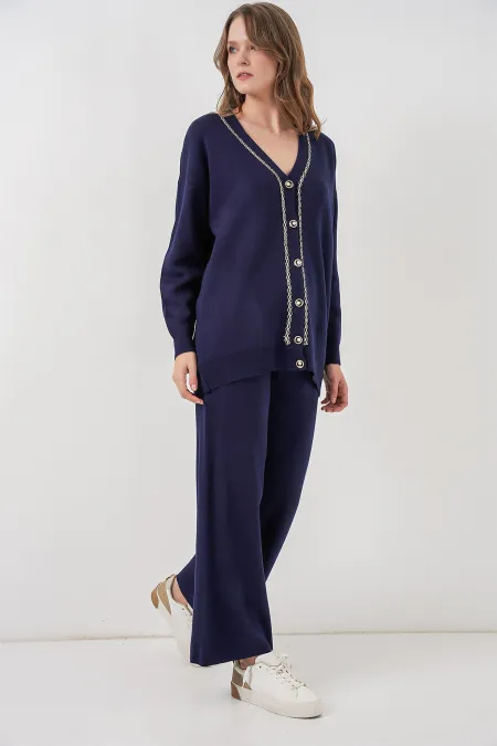 Kadın Hırka Pantolon Triko İkili Takım 15956 - Lacivert