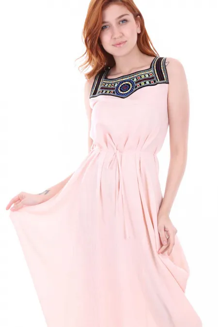 1512 Embroidered Front Dress - Powder