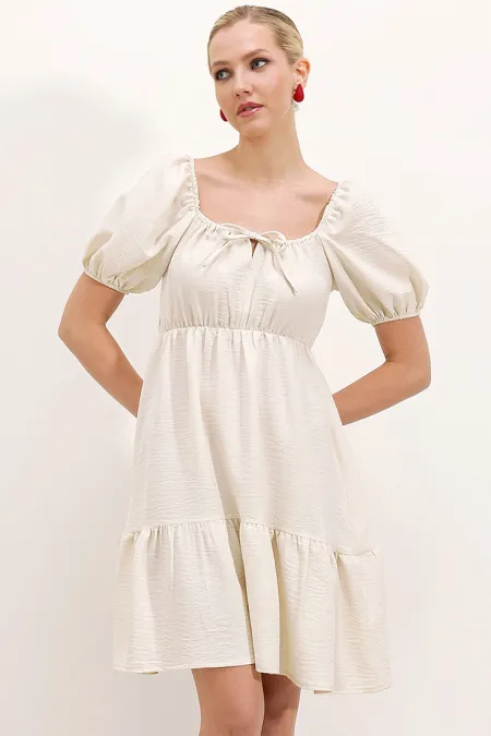 Robe évasée en popeline 2351 - Écru