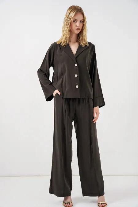 Women's Jacket and Trousers Two-Piece Set 30065 - Dark Brown