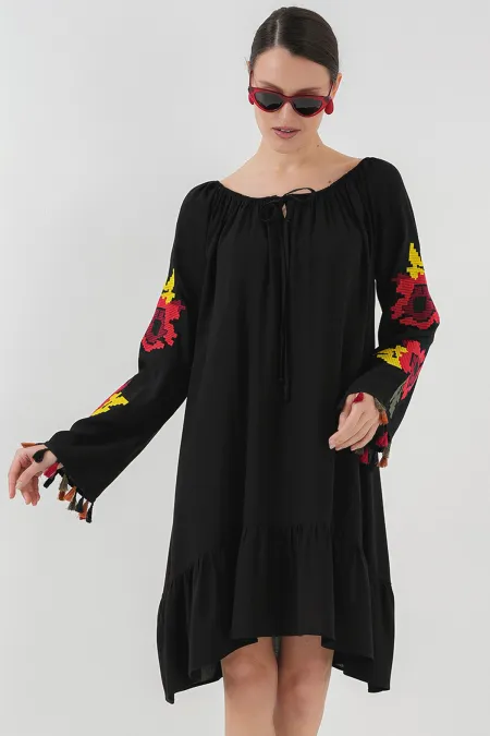 Embroidered Midi Dress 2531 - Black