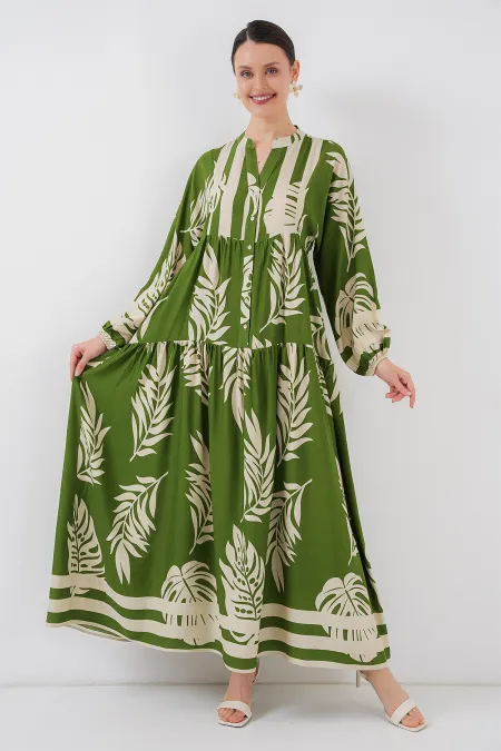 2423 Authentic Patterned Hijab Dress - Green 5