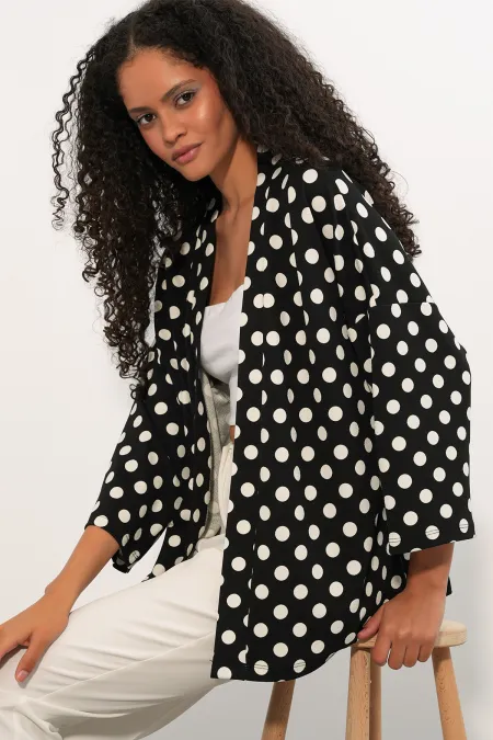Kadın Örme Puantiyeli Kimono 5996 - Siyah