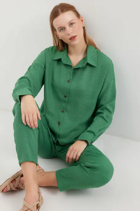 6622 Linen Two Piece Suit - Green Emerald