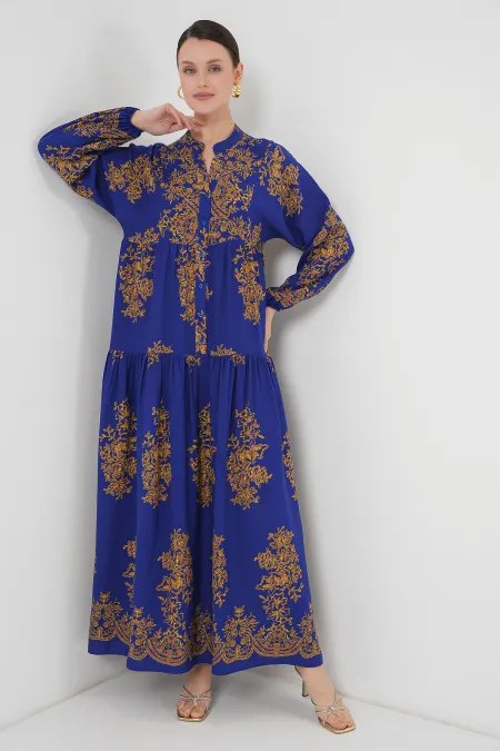 Saks Gold Patterned Hijab Dress 2423