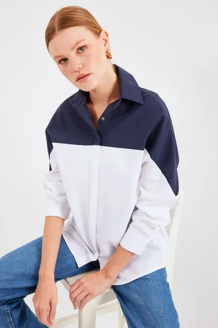Chemise oversize à coloris uni 20221 - Bleu marine