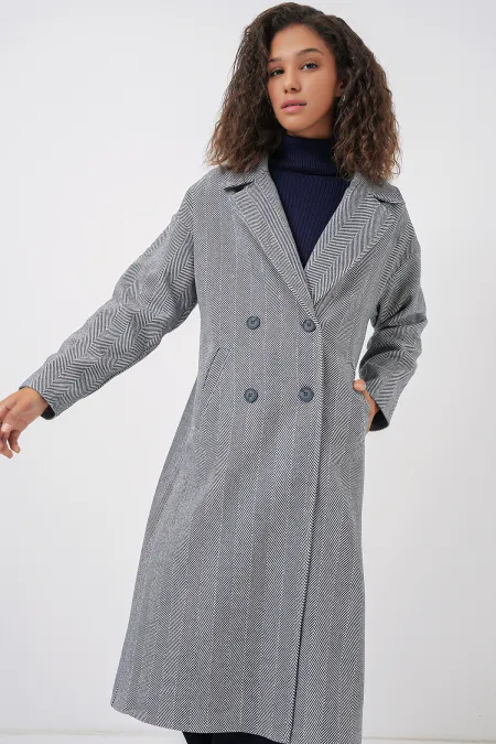 Manteau long oversize en laine et cachemire 9113 - Bleu marine clair