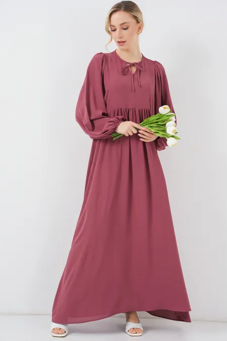Robe longue hijab à manches ballon pour femme 2464 - Rose sec