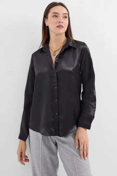 Chemise fluide en satin 3964 - Noire
