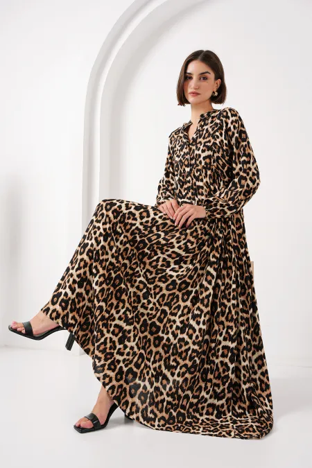 2423 Authentic Patterned Hijab Dress - E. Brown